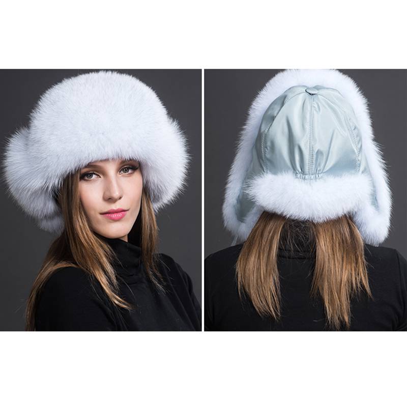 Real Fox Fur Trapper Hats for Women Winter Outdoor Cold Weather Fluffy Fuzzy Furry Genuine Fur Hats