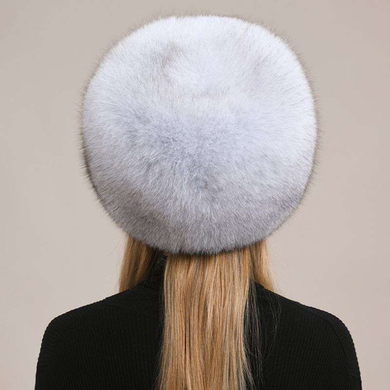 Womens Luxury Fox Fur Russian Hat Thickened Full-Pelt Winter Round Fur Hat