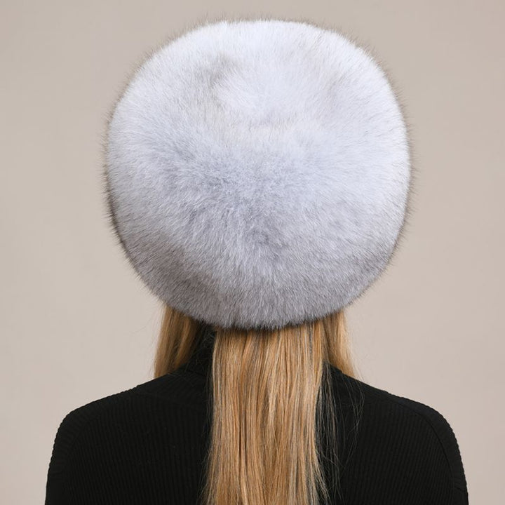Womens Luxury Fox Fur Russian Hat Thickened Full-Pelt Winter Round Fur Hat