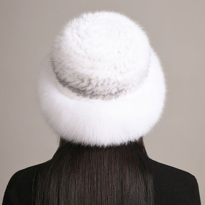 Luxury Mink Fur Hat for Women Full Fox Fur Brim Winter Bucket Hat