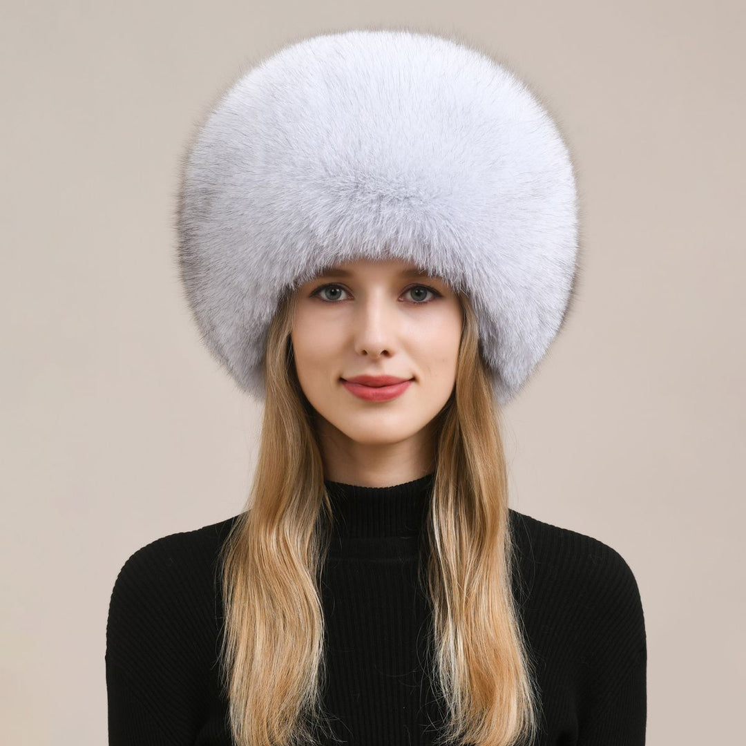 Womens Luxury Fox Fur Russian Hat Thickened Full-Pelt Winter Round Fur Hat