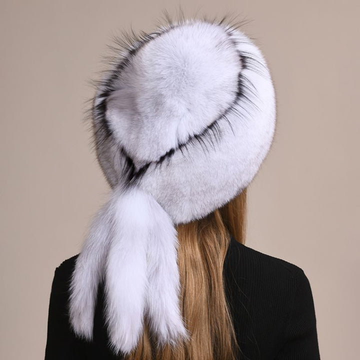 Genuine Fox Fur Hat for Women Luxury Long Tail Full-Pelt Winter Outdoor Hat