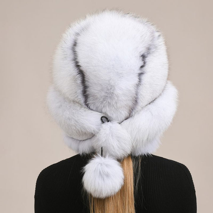 Luxury Oversized Two-Tone Real Fox Fur Pom Pom Hat Women Winter Warm Ushanka