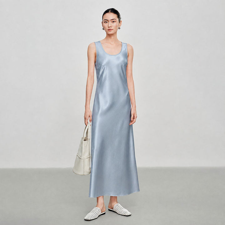 Scoop-Neck 100% Mulberry Silk Sleeveless Slip Dress