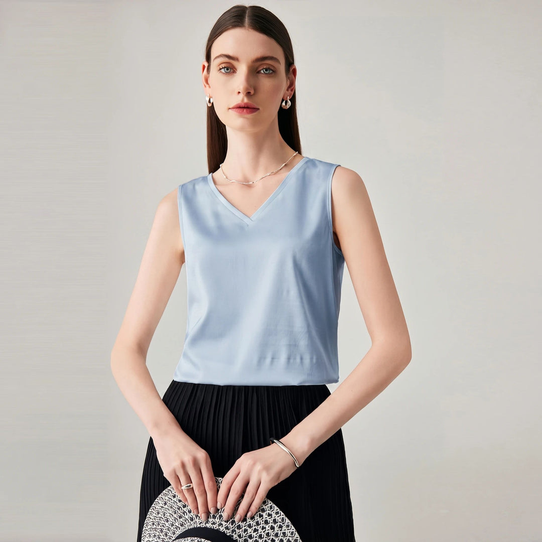 22 Momme V-Neck Sleeveless Silk Tank Top for Women
