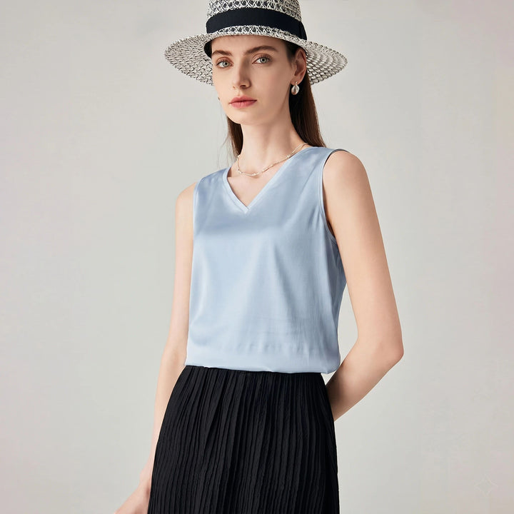 22 Momme V-Neck Sleeveless Silk Tank Top for Women