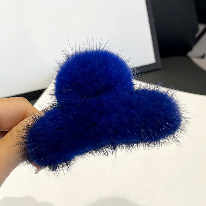Women's Real Mink Fur Claw Clip Fluffy Hair Clamp Winter Cute Shark Clip Hair Accessories