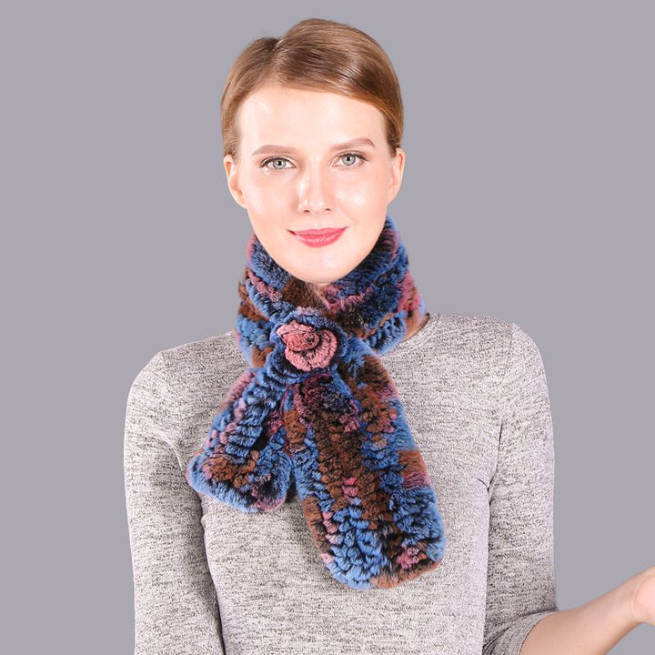 Soft Rabbit Fur Winter Wrap Scarf Stole with Rose Decoration