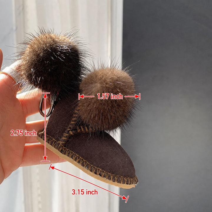 Real Mink Fur Glove & Boot Keychain Fluffy Pom Pom Bag Charm