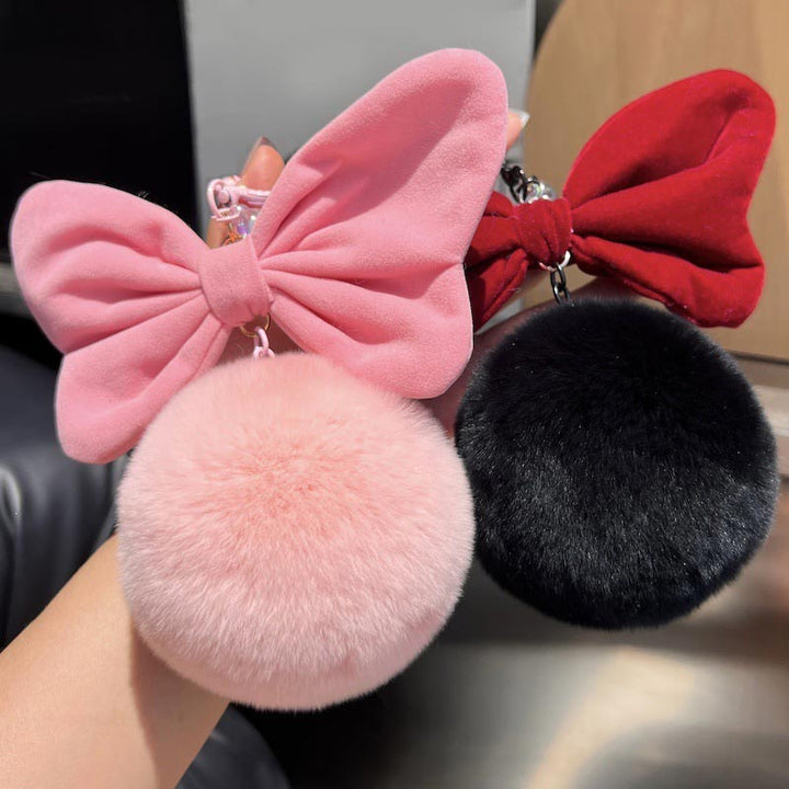 Real Rabbit Fur Fluffy Furry Pom Pom Keychain Cute Oversized Bow Key Ring Bag Charm