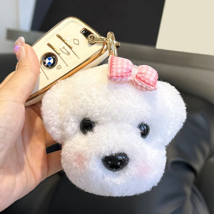 Real Wool Puppy Keychain Cute Plush Dog Key Ring Bag Charm