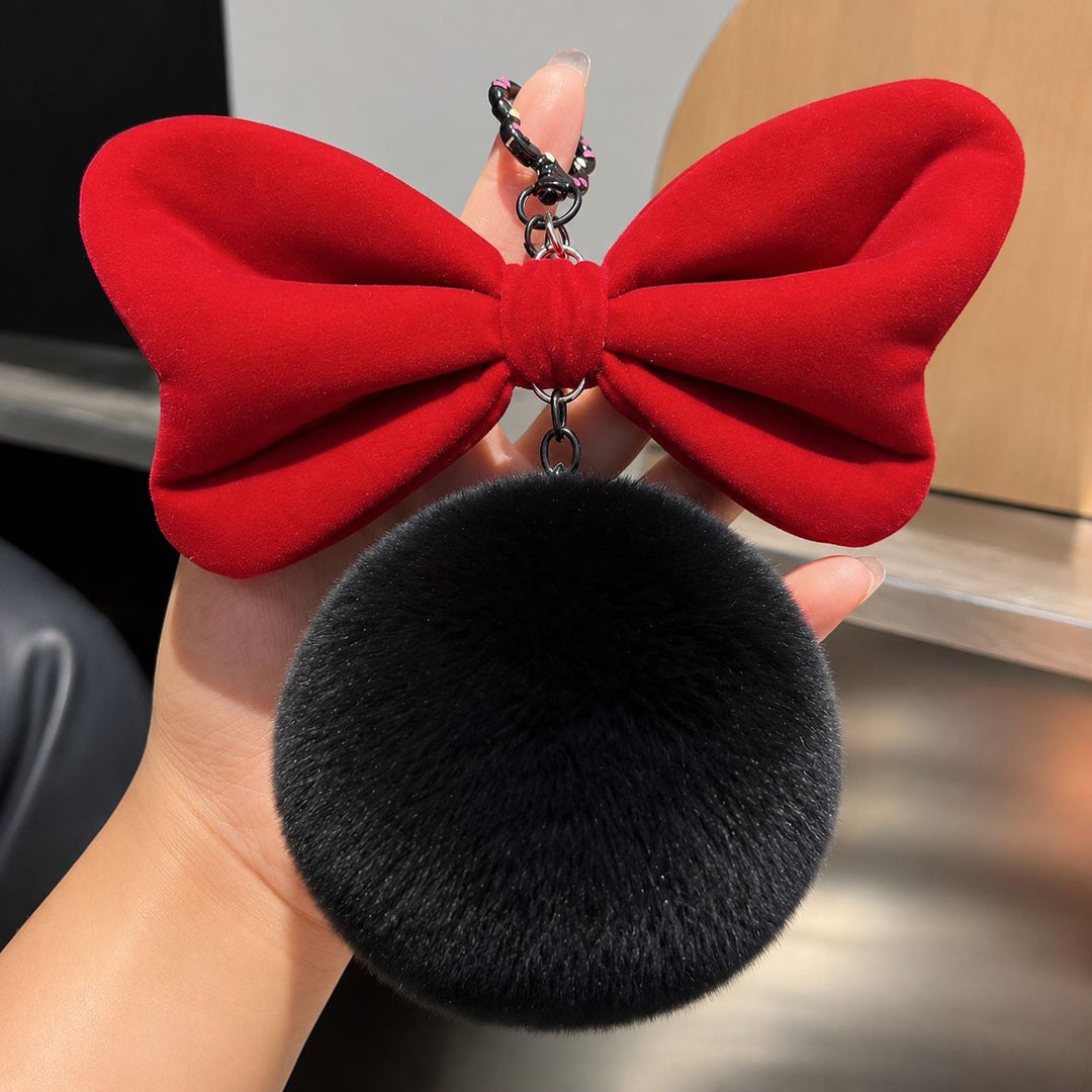 Real Rabbit Fur Fluffy Furry Pom Pom Keychain Cute Oversized Bow Key Ring Bag Charm