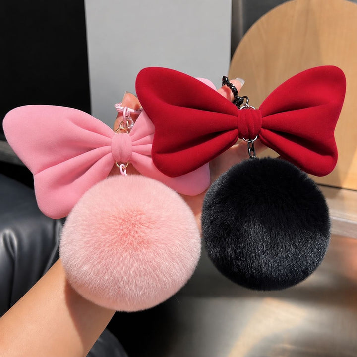 Real Rabbit Fur Fluffy Furry Pom Pom Keychain Cute Oversized Bow Key Ring Bag Charm
