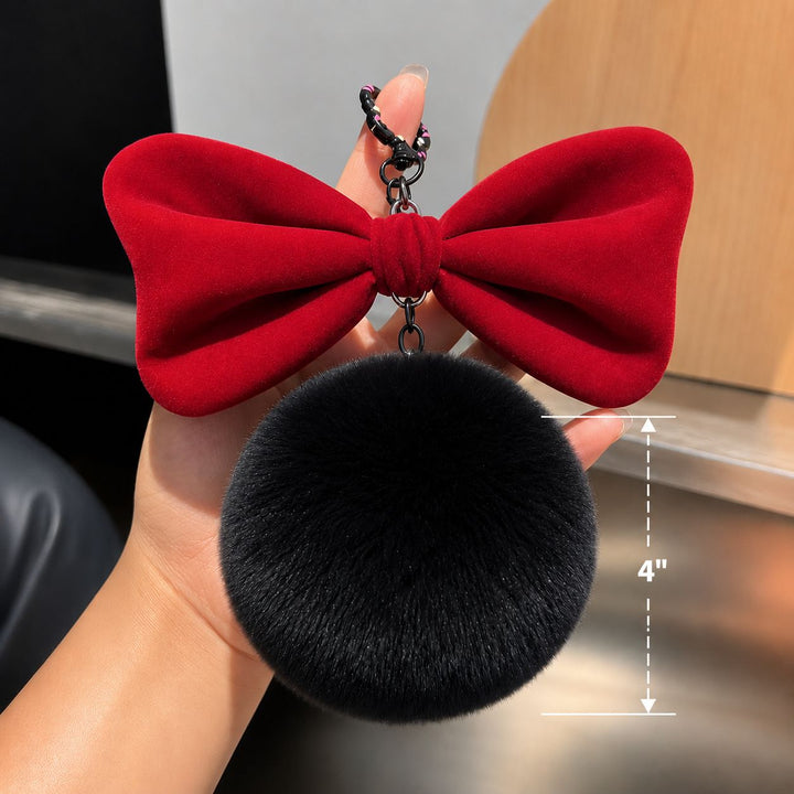 Real Rabbit Fur Fluffy Furry Pom Pom Keychain Cute Oversized Bow Key Ring Bag Charm