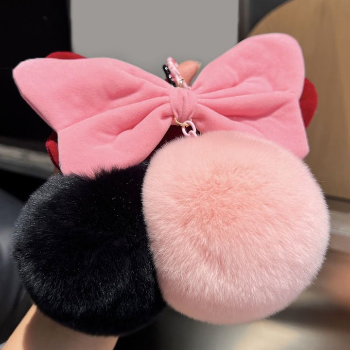 Real Rabbit Fur Fluffy Furry Pom Pom Keychain Cute Oversized Bow Key Ring Bag Charm