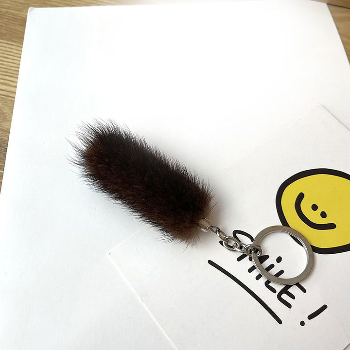 Real Mink Fur Mini Tail Car Keychain for Men and Women Simple Fluffy Bag Charm