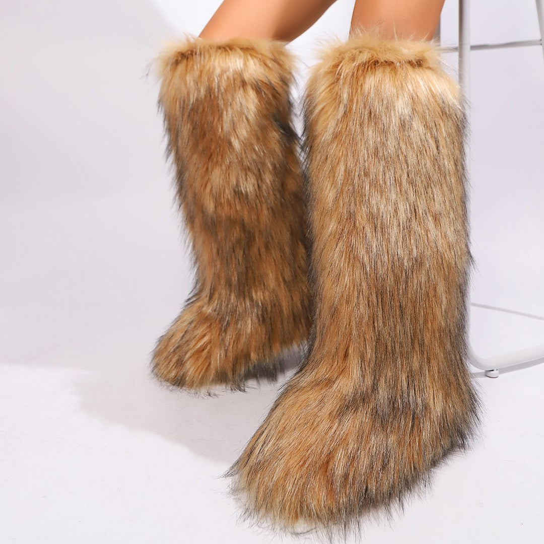 Womens Faux Fur Boot Winter Fluffy Long Furry Boots for Girls Outdoor Fuzzy Knee-High Boots