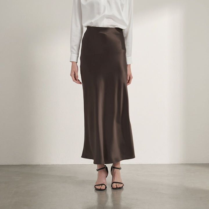 Women's 100% Mulberry Silk Maxi Slip Skirt Elegant High Waist Silk Bias Cut Long Skirt
