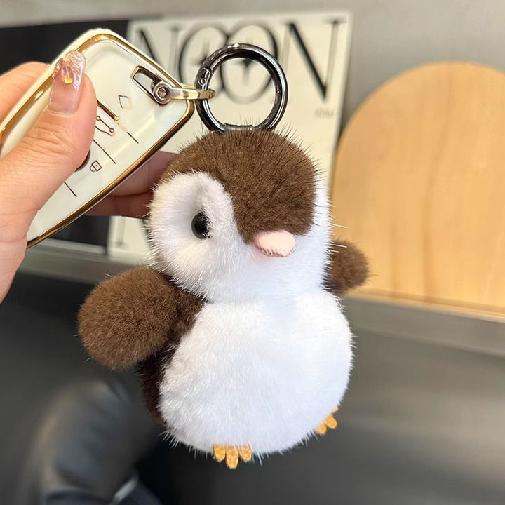 Luxury Real Mink Fur Penguin Keychain Premium Fluffy Animal Bag Charm Car Key Ring Accessory