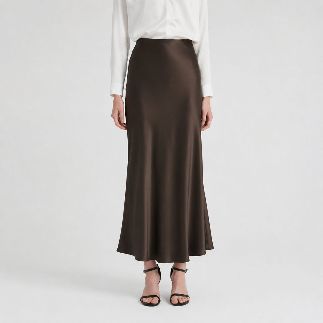 Women's 100% Mulberry Silk Maxi Slip Skirt Elegant High Waist Silk Bias Cut Long Skirt