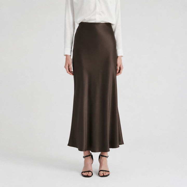 Women's 100% Mulberry Silk Maxi Slip Skirt Elegant High Waist Silk Bias Cut Long Skirt