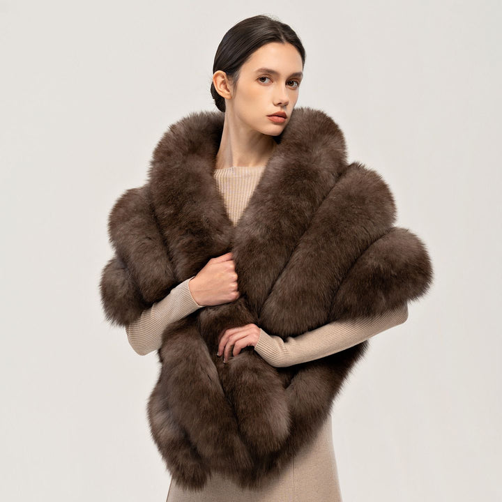 Oversized Women's Luxurious Genuine Fox Fur Shawl Wrap Stole Cape For Evening Dress Wedding Party