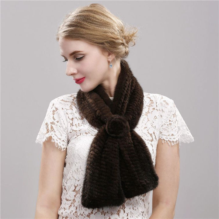 Luxury Real Mink Fur Scarf for Women Elegant Mink Fur Knitted Bow Flower Cross Neck Scarf