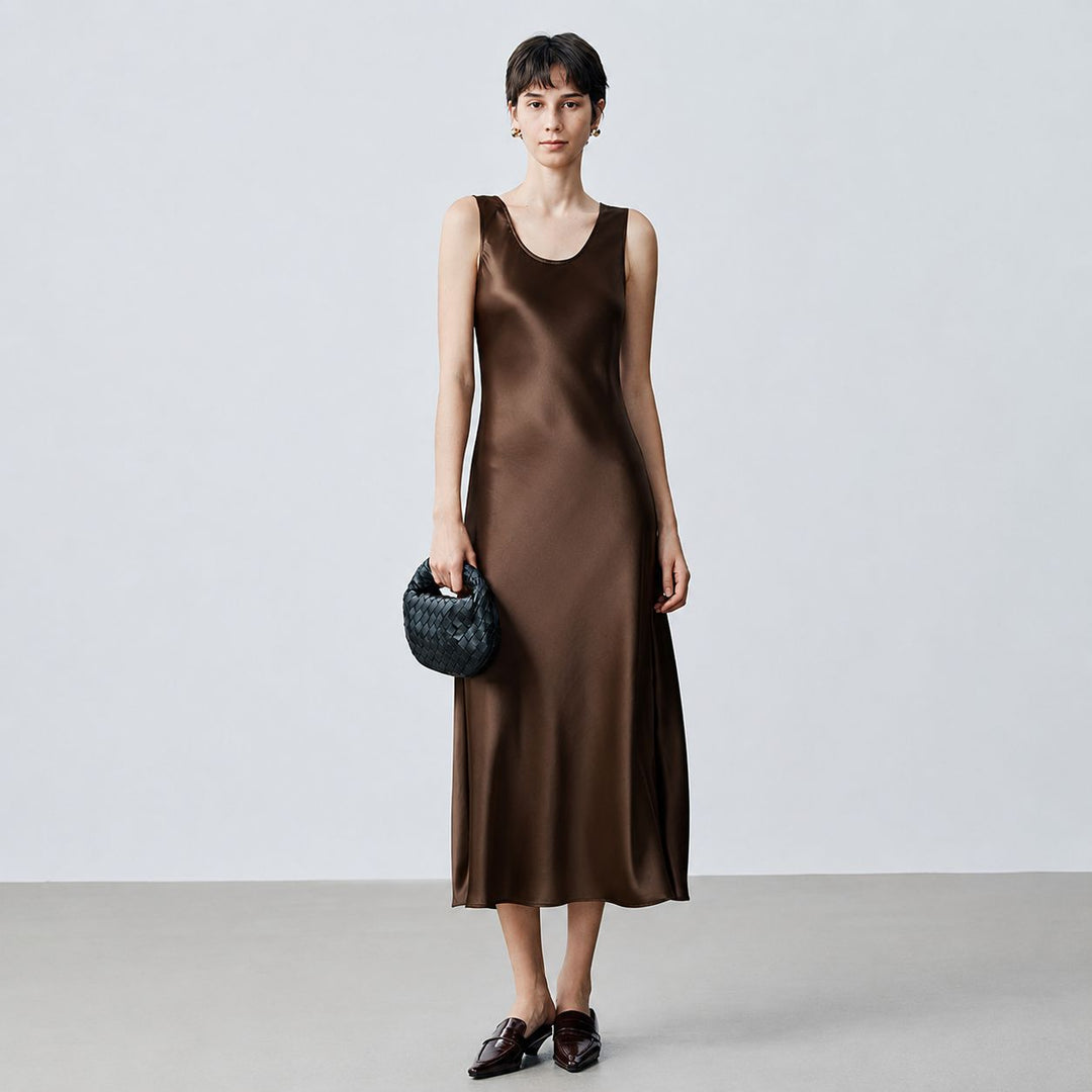 Scoop-Neck 100% Mulberry Silk Sleeveless Slip Dress