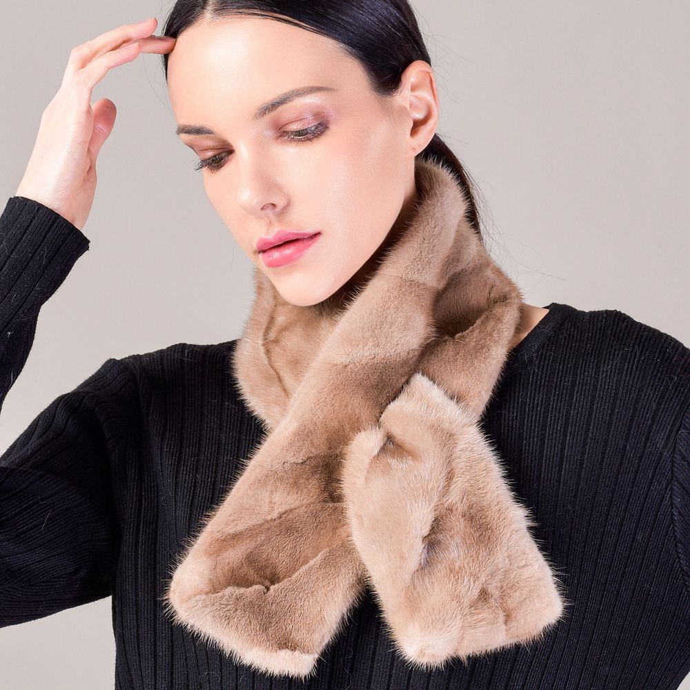 Women's Double-Sided Real Mink Fur Scarf Luxury Winter Lightweight & Elegant Collar Wrap with Slot Loop