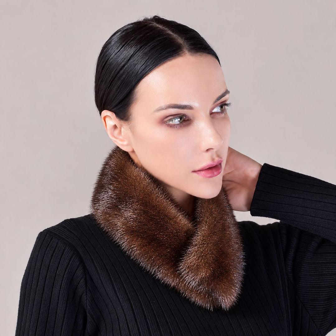 Women’s Real Mink Fur Neck Warmer Scarf Luxurious Fur Collar Wrap with Magnetic Closure
