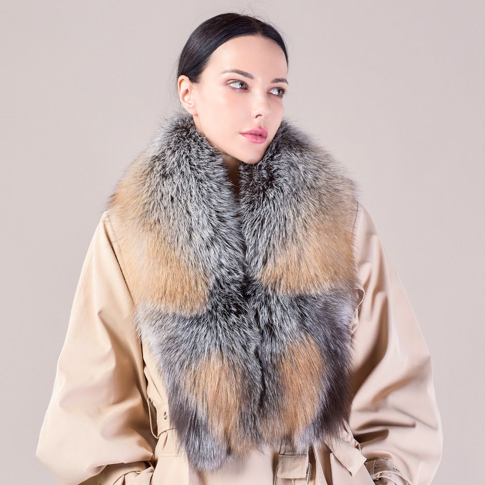 Women's Large Size Real Fox Fur Scarf Winter Luxury Warm Fur Collar