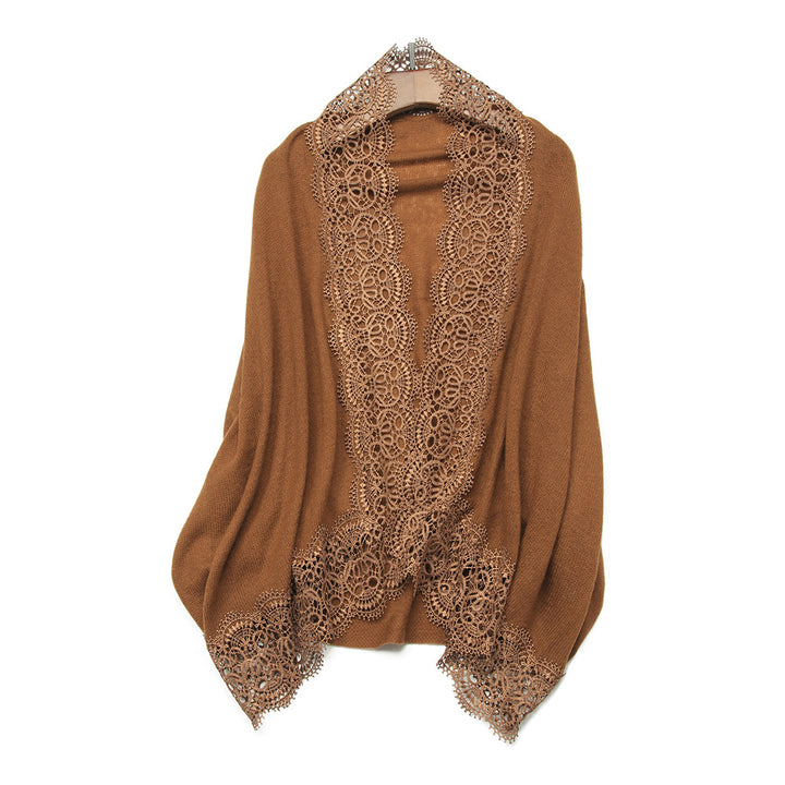 Elegant Lace Trim Soft Cashmere Shawl Wrap