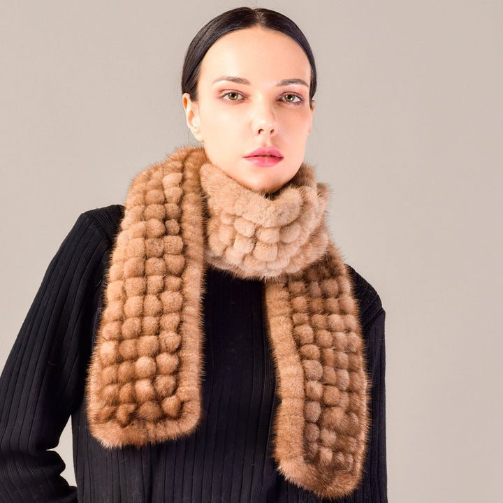 Hand-knitted Playful Pom-Pom Real Mink Fur Scarf for Women Luxury Winter Scarf