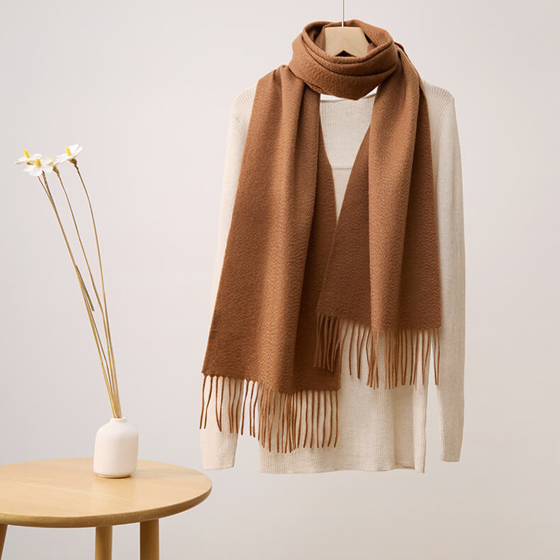 Classic Solid Color Tassel 100% Cashmere Long Scarf