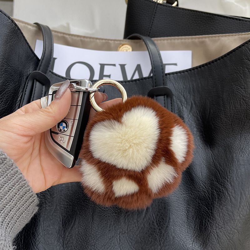 Cute Cat Paw Rabbit Fur Pom Pom Keychain Plush Handbag Purse Charm
