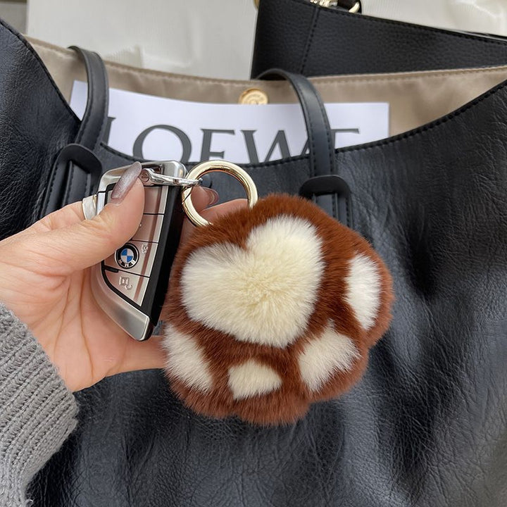 Cute Cat Paw Rabbit Fur Pom Pom Keychain Plush Handbag Purse Charm