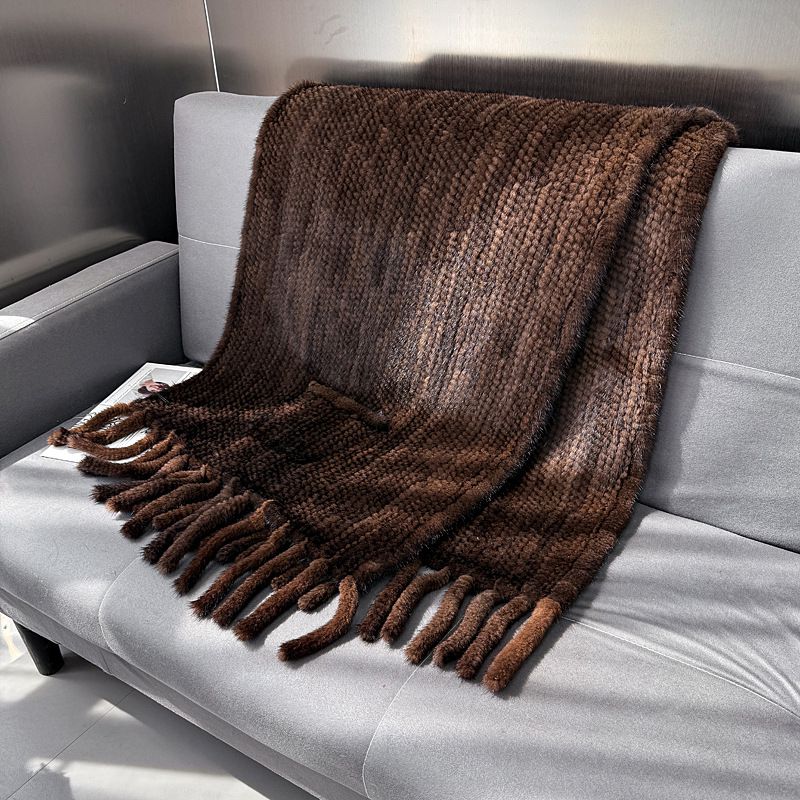 Genuine Mink Fur Shawl Wrap Elegant Fur Stole Cape Scarf with Fringe
