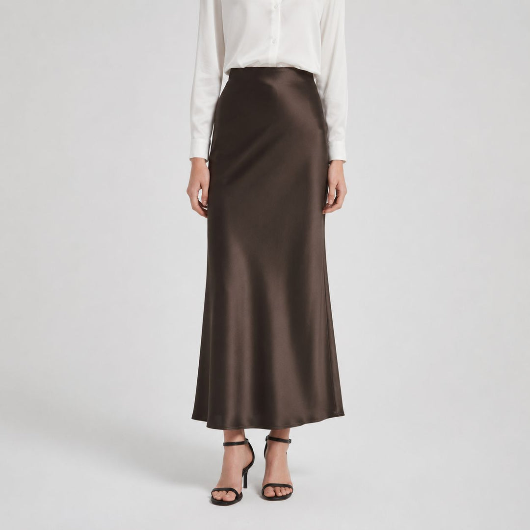 Women's 100% Mulberry Silk Maxi Slip Skirt Elegant High Waist Silk Bias Cut Long Skirt