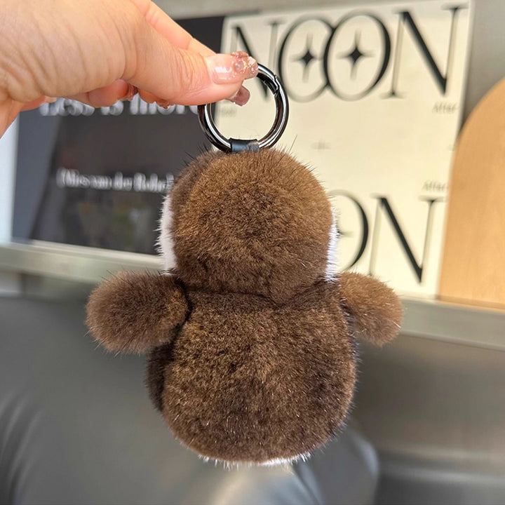 Luxury Real Mink Fur Penguin Keychain Premium Fluffy Animal Bag Charm Car Key Ring Accessory