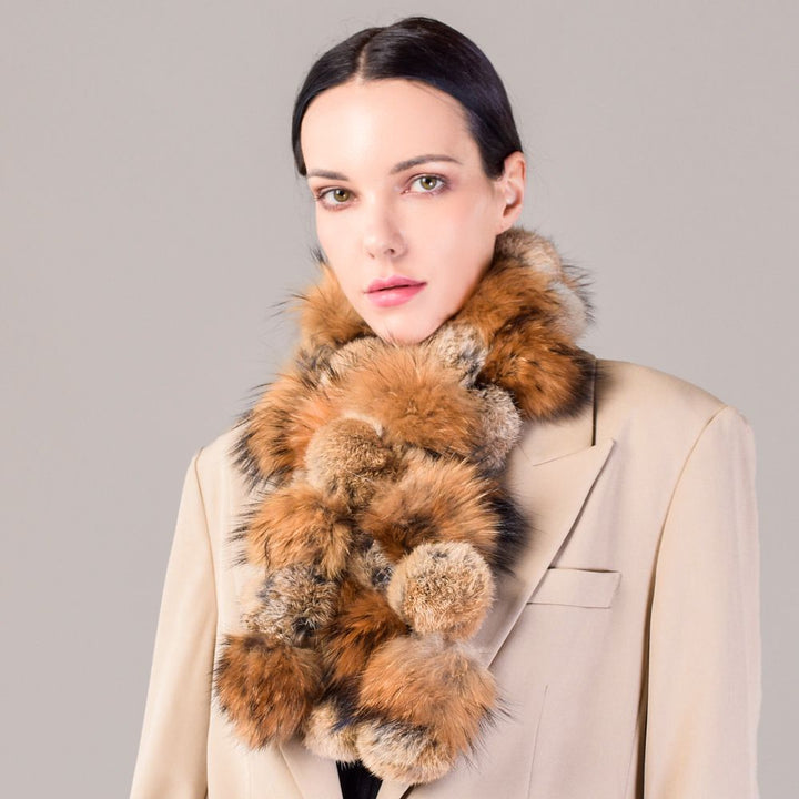 Pom-Pom Rabbit Fur Mixed Fox Fur Scarf Winter Luxury Accessory