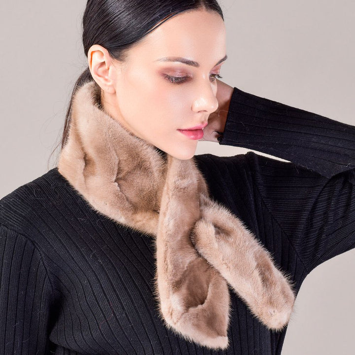Women's Double-Sided Real Mink Fur Scarf Luxury Winter Lightweight & Elegant Collar Wrap with Slot Loop