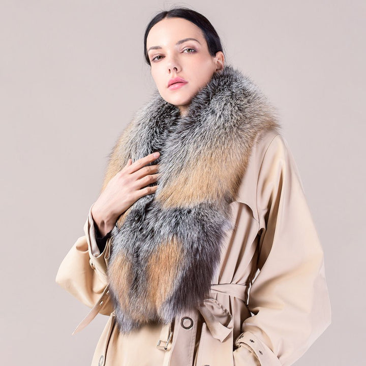 Women's Large Size Real Fox Fur Scarf Winter Luxury Warm Fur Collar