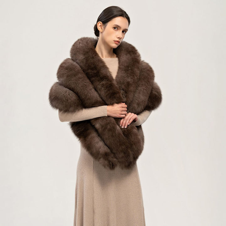 Oversized Women's Luxurious Genuine Fox Fur Shawl Wrap Stole Cape For Evening Dress Wedding Party