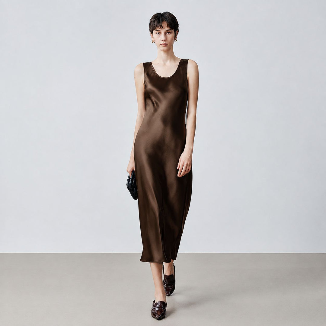 Scoop-Neck 100% Mulberry Silk Sleeveless Slip Dress