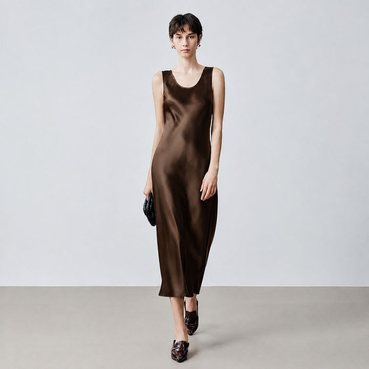 Scoop-Neck 100% Mulberry Silk Sleeveless Slip Dress