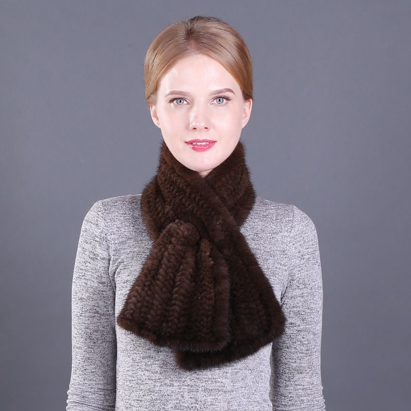 Elegant Real Mink Fur Knitted Scarf Luxury Winter Scarf for Cold Weather