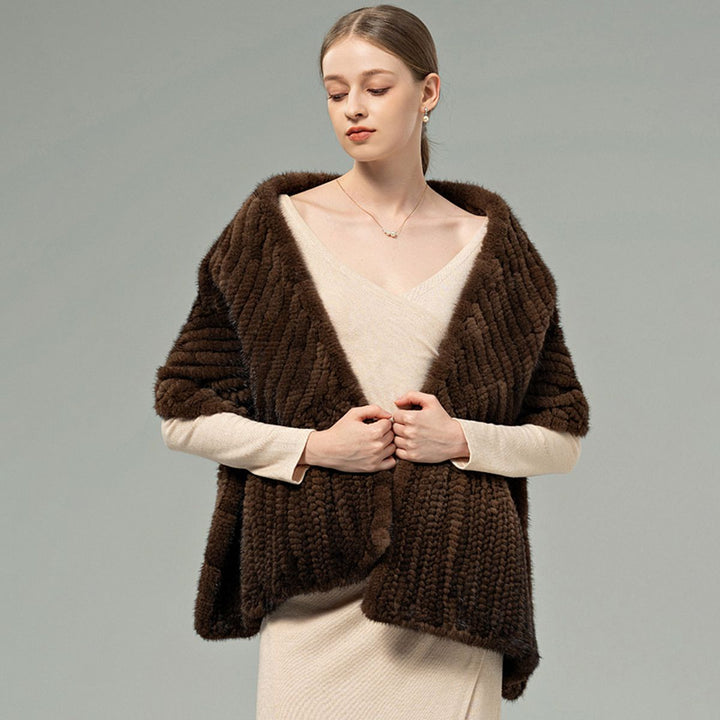 Women’s Real Mink Fur Shawl Genuine Knitted Mink Fur Wrap Stole Shoulder Cape