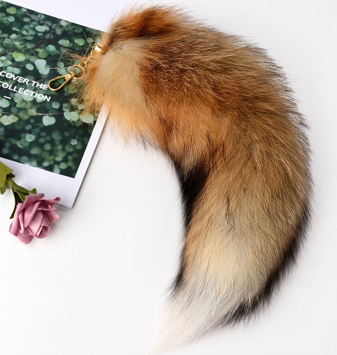 Luxury Real Fox Fur Tail Keychain Long Fluffy Bag Charm