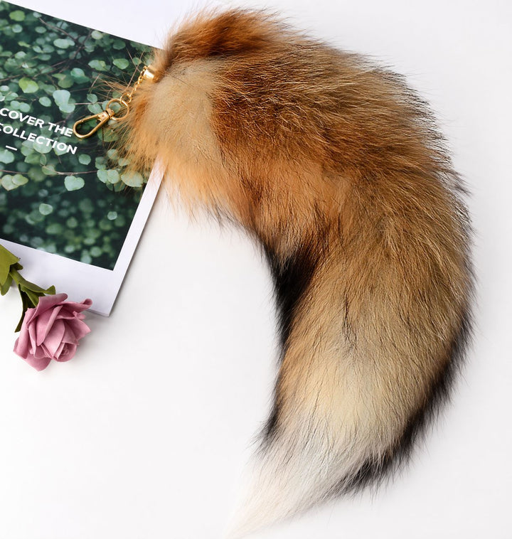 Luxury Real Fox Fur Tail Keychain Long Fluffy Bag Charm