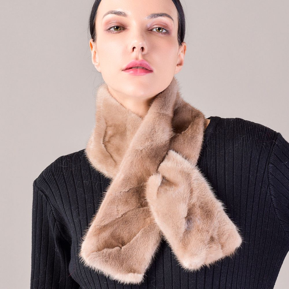 Women's Double-Sided Real Mink Fur Scarf Luxury Winter Lightweight & Elegant Collar Wrap with Slot Loop